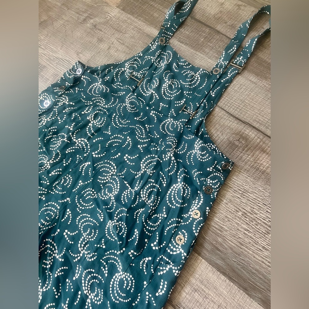 Anthropologie Maeve Tidal Jumpsuit Overalls Large Teal Blue White Boho Pockets - Picture 9 of 9